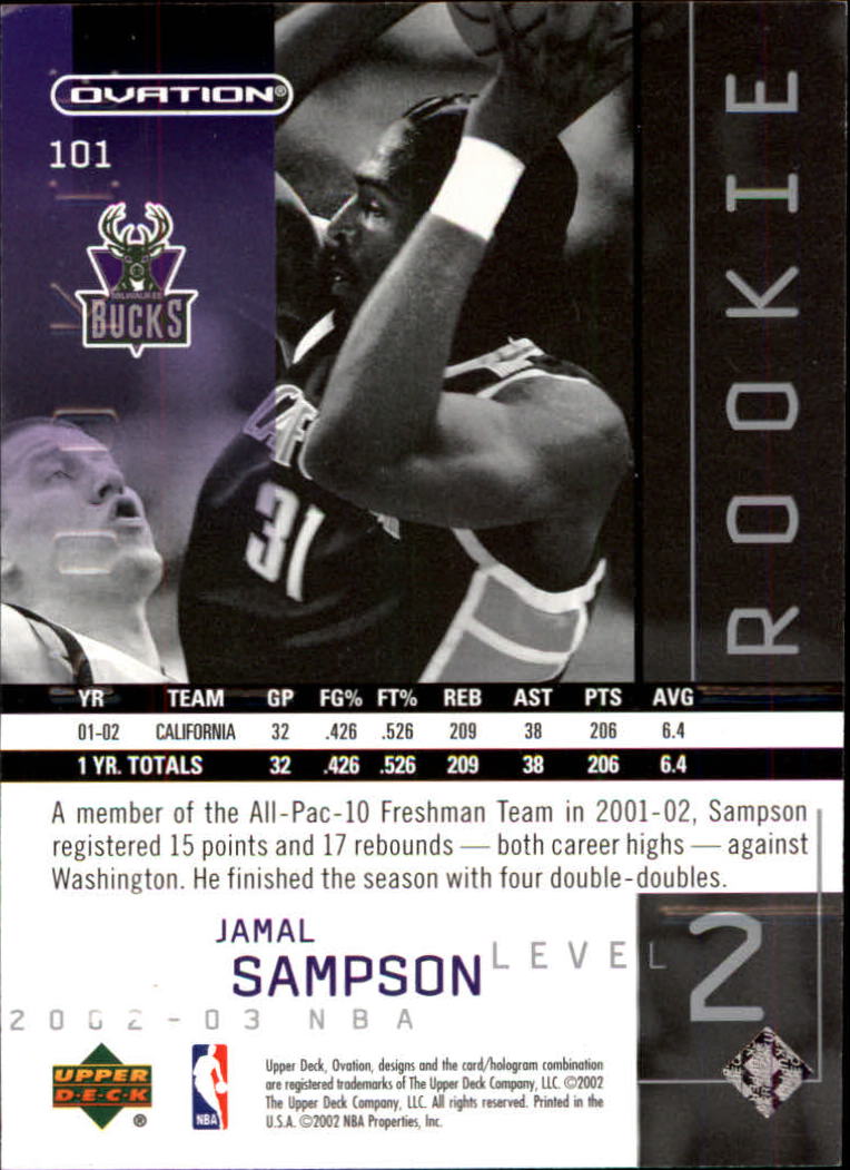 2002-03 Upper Deck Ovation #101 Jamal Sampson RC back image