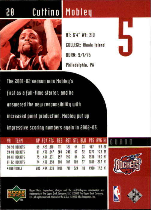 2002-03 Upper Deck Inspirations #28 Cuttino Mobley back image