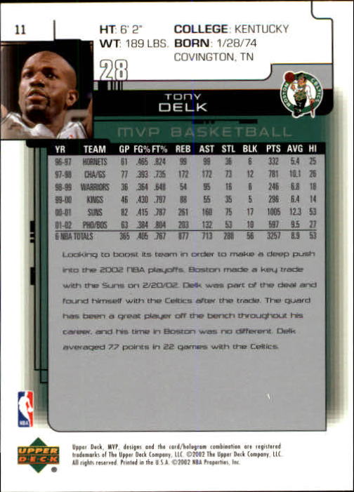 2002-03 Upper Deck MVP #11 Tony Delk back image