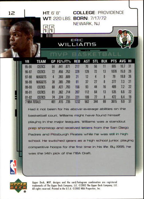 2002-03 Upper Deck MVP #12 Eric Williams back image