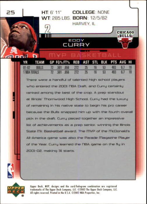 2002-03 Upper Deck MVP #25 Eddy Curry back image