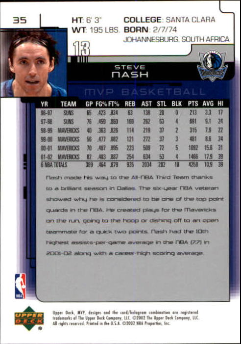 2002-03 Upper Deck MVP #35 Steve Nash back image