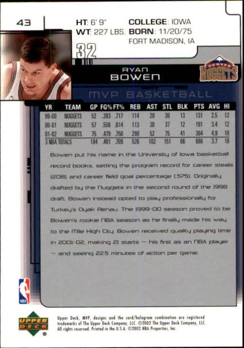 A8481- 2002-03 Upper Deck MVP Basketball #s 1-220 -You Pick- 15+ FREE US SHIP - Picture 87 of 439