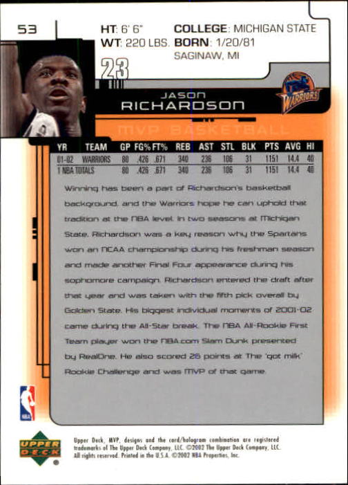 A8481- 2002-03 Upper Deck MVP Basketball #s 1-220 -You Pick- 15+ FREE US SHIP - Picture 107 of 439