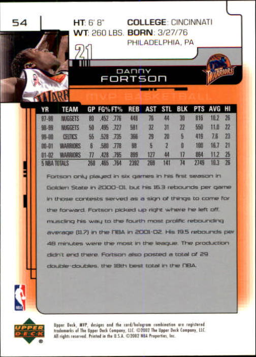 2002-03 Upper Deck MVP #54 Danny Fortson back image