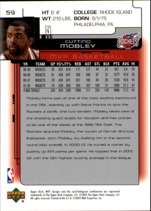 2002-03 Upper Deck MVP #59 Cuttino Mobley back image