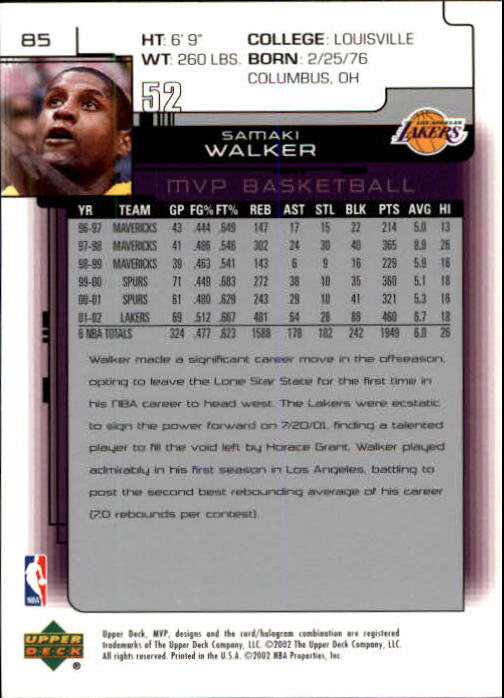 2002-03 Upper Deck MVP #85 Samaki Walker back image