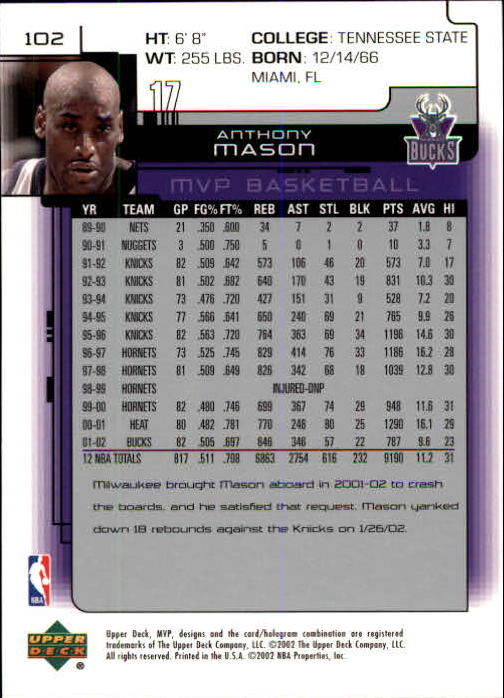 A8481- 2002-03 Upper Deck MVP Basketball #s 1-220 -You Pick- 15+ FREE US SHIP - Picture 203 of 439