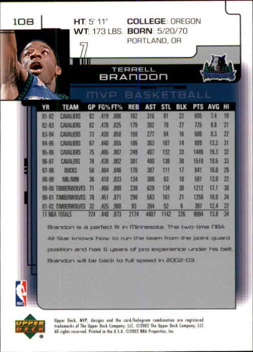 A8481- 2002-03 Upper Deck MVP Basketball #s 1-220 -You Pick- 15+ FREE US SHIP - Picture 215 of 439