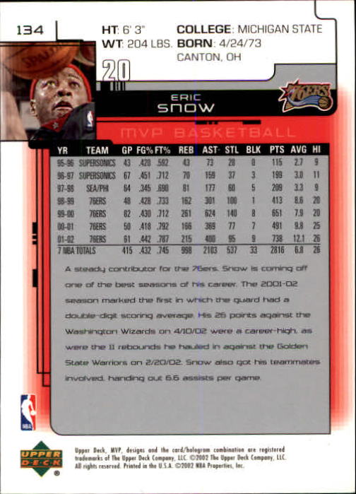 A8481- 2002-03 Upper Deck MVP Basketball #s 1-220 -You Pick- 15+ FREE US SHIP - Picture 267 of 439