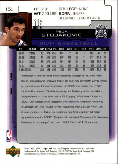 A8481- 2002-03 Upper Deck MVP Basketball #s 1-220 -You Pick- 15+ FREE US SHIP - Picture 301 of 439