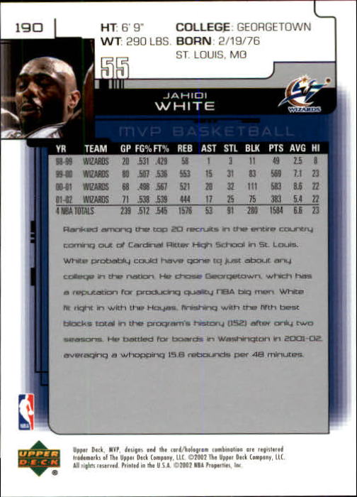 2002-03 Upper Deck MVP #190 Jahidi White back image