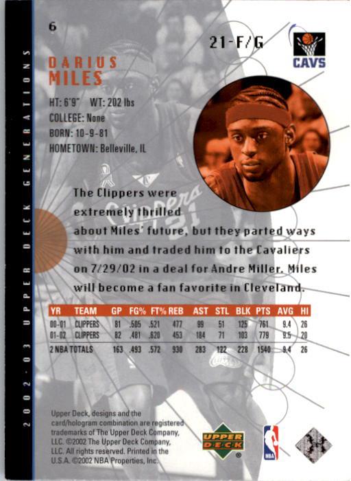 2002-03 Upper Deck Generations #6 Darius Miles back image
