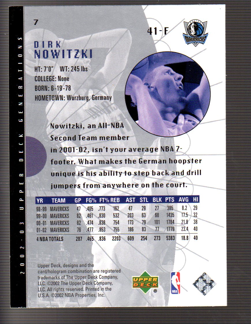 2002-03 Upper Deck Generations #7 Dirk Nowitzki back image