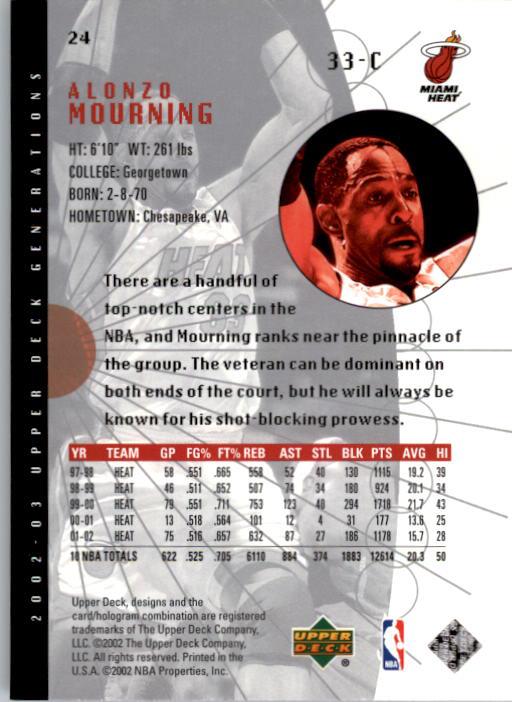 2002-03 Upper Deck Generations #24 Alonzo Mourning back image