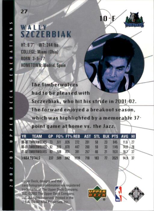2002-03 Upper Deck Generations #27 Wally Szczerbiak back image