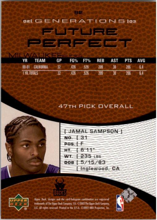 2002-03 Upper Deck Generations #92 Jamal Sampson RC back image