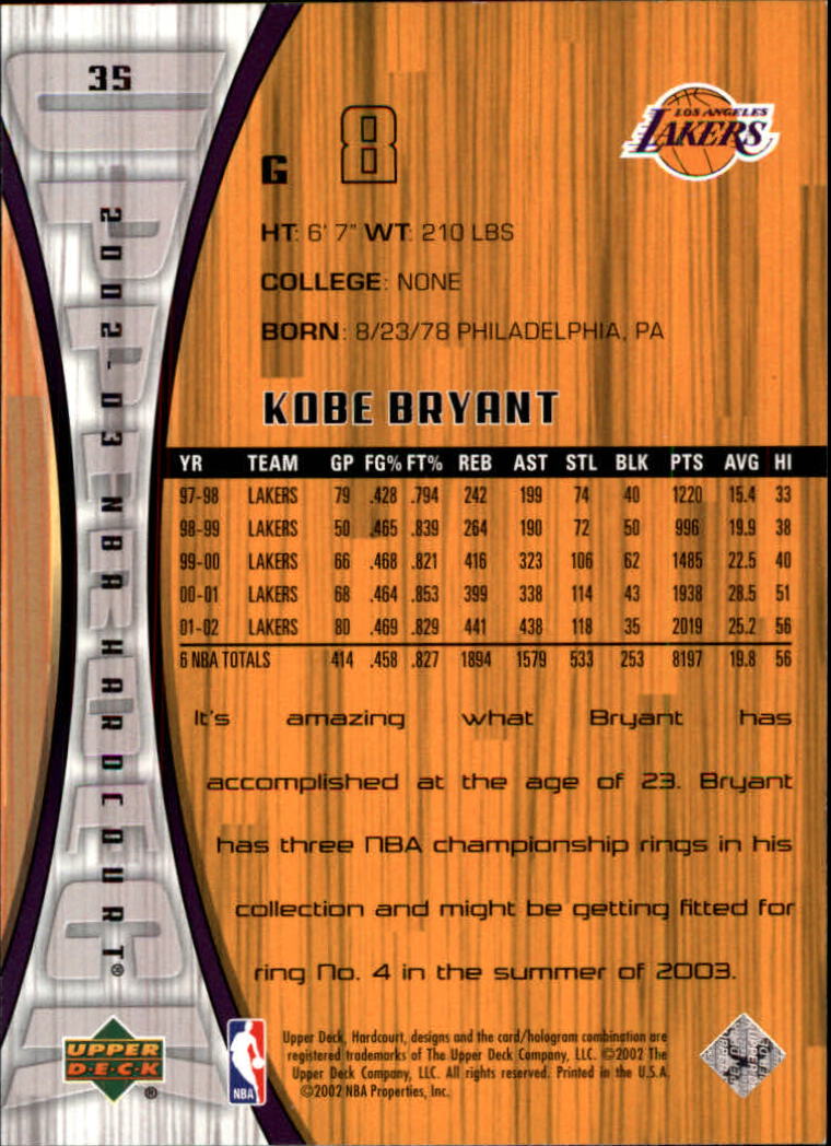 2002-03 Upper Deck Hardcourt #35 Kobe Bryant back image