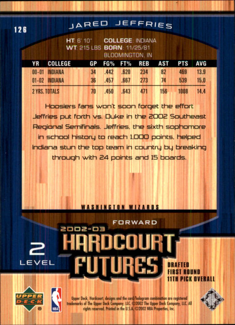 2002-03 Upper Deck Hardcourt #126 Jared Jeffries RC back image