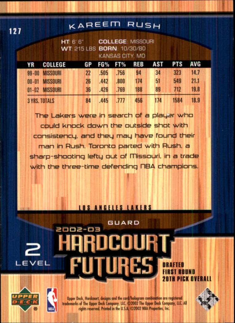 2002-03 Upper Deck Hardcourt #127 Kareem Rush RC back image