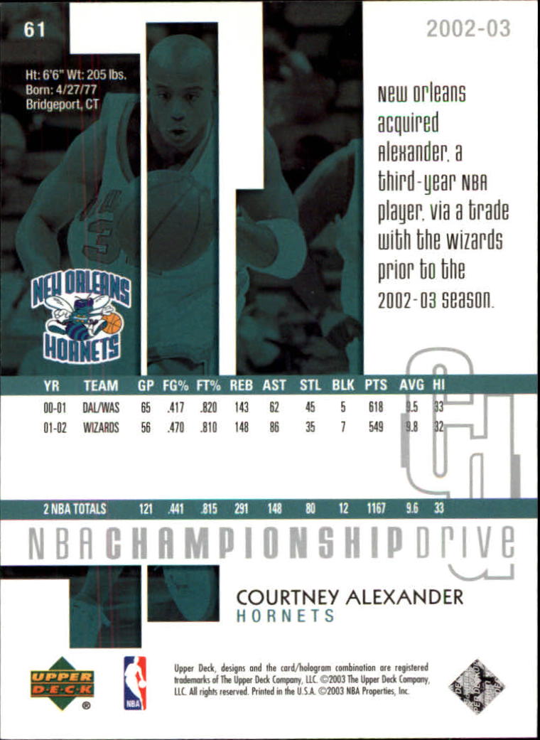 2002-03 Upper Deck Championship Drive #61 Courtney Alexander back image