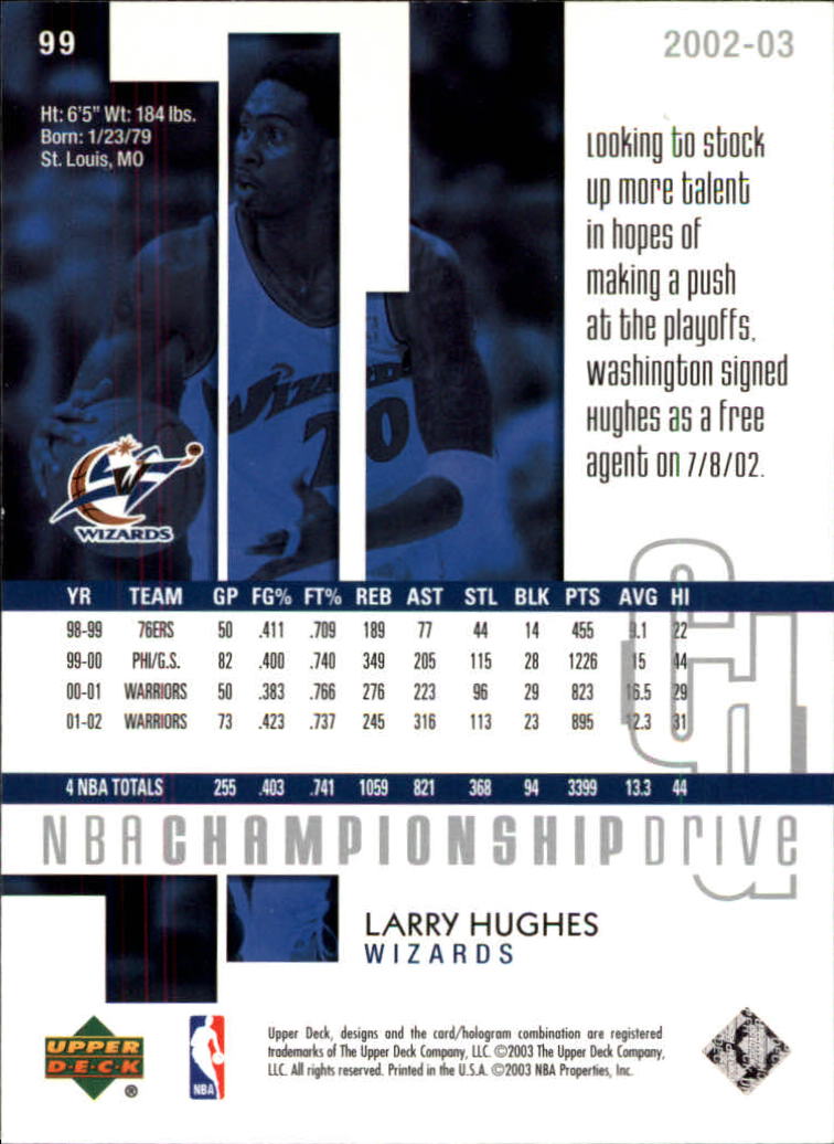 2002-03 Upper Deck Championship Drive #99 Larry Hughes back image