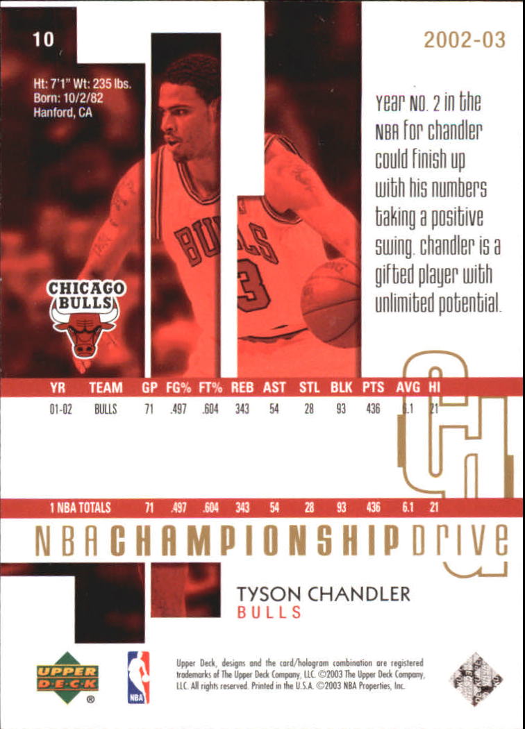 2002-03 Upper Deck Championship Drive Parallel #10 Tyson Chandler back image