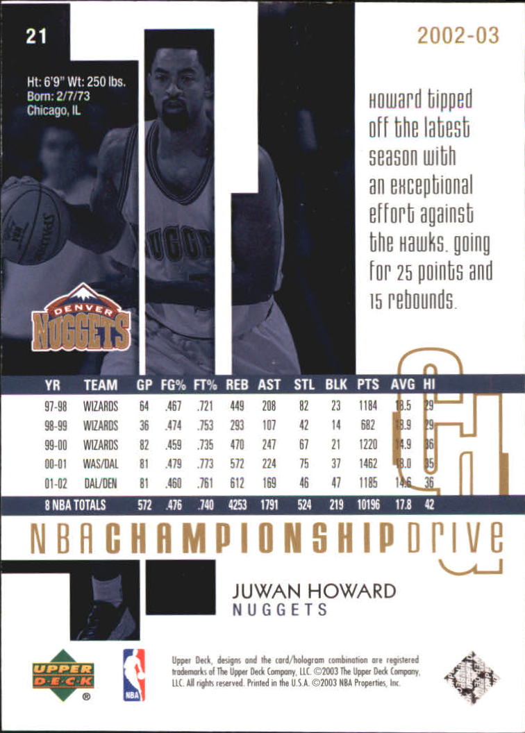 2002-03 Upper Deck Championship Drive Parallel #21 Juwan Howard back image
