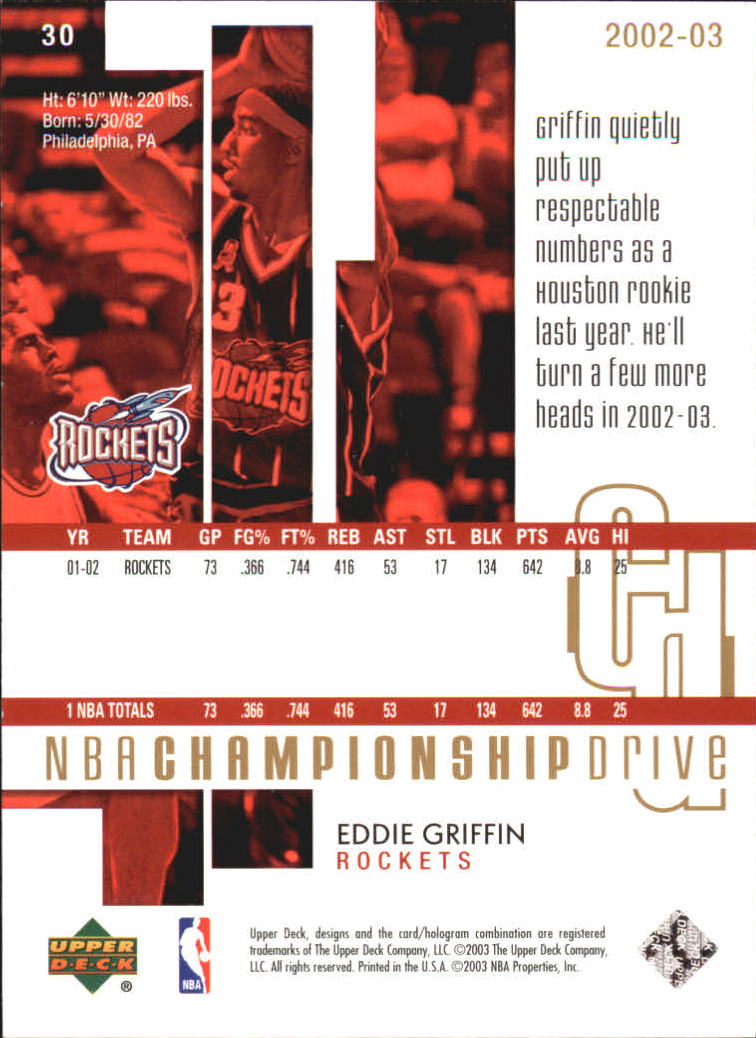 2002-03 Upper Deck Championship Drive Parallel #30 Eddie Griffin back image