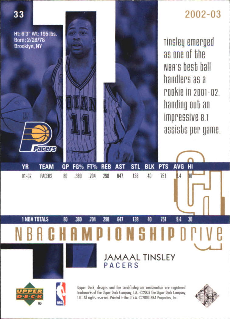 2002-03 Upper Deck Championship Drive Parallel #33 Jamaal Tinsley back image