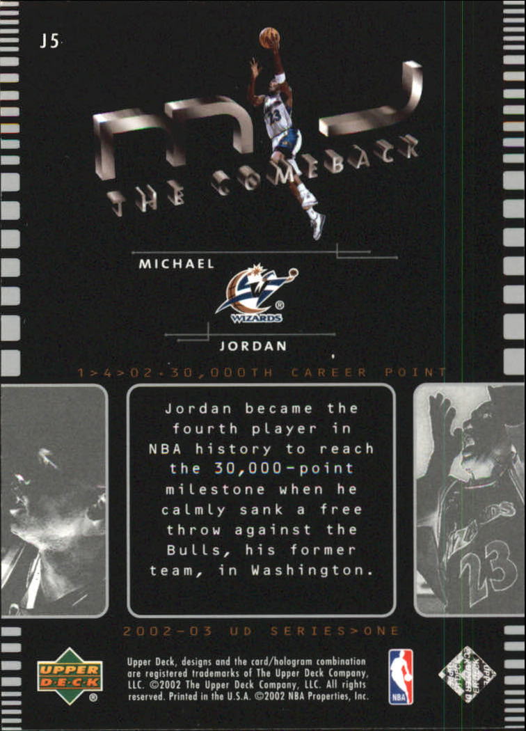 2002-03 Upper Deck MJ The Comeback #J5 Michael Jordan back image