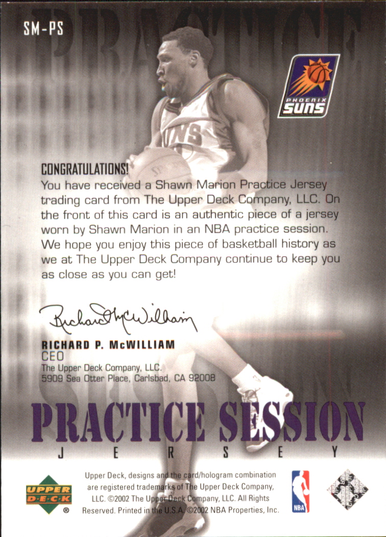 2002-03 Upper Deck Practice Session Jerseys #SMPS Shawn Marion back image