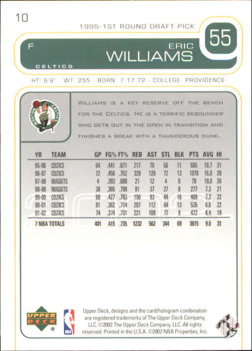2002-03 Upper Deck #10 Eric Williams back image
