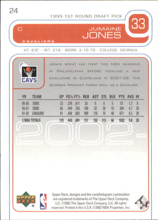 2002-03 Upper Deck #24 Jumaine Jones back image