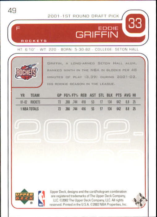 2002-03 Upper Deck #49 Eddie Griffin back image