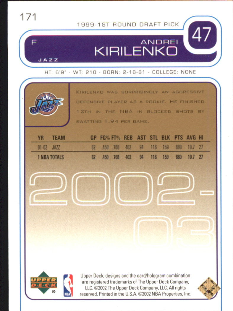 2002-03 Upper Deck Exclusives #171 Andrei Kirilenko back image