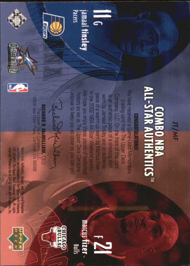 2002-03 Upper Deck Combo All-Star Authentics #JTMF Jamaal Tinsley/Marcus Fizer back image