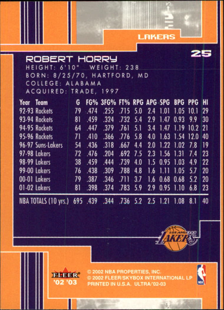 2002-03 Ultra #25 Robert Horry back image