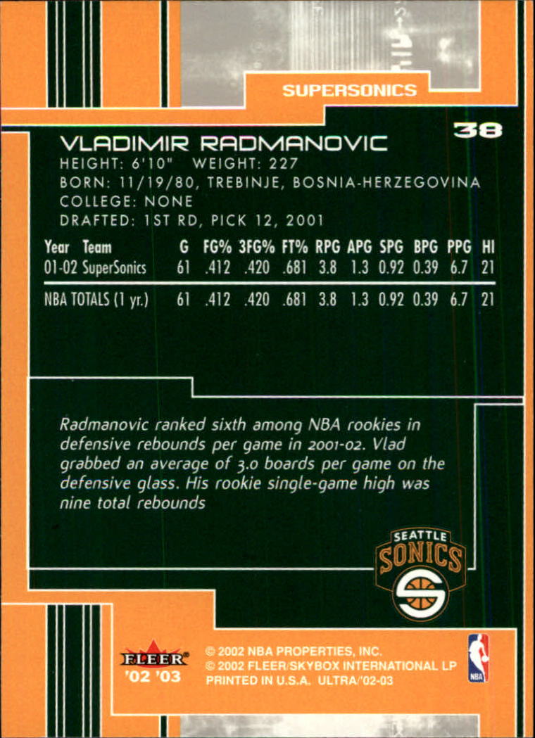 2002-03 Ultra #38 Vladimir Radmanovic back image