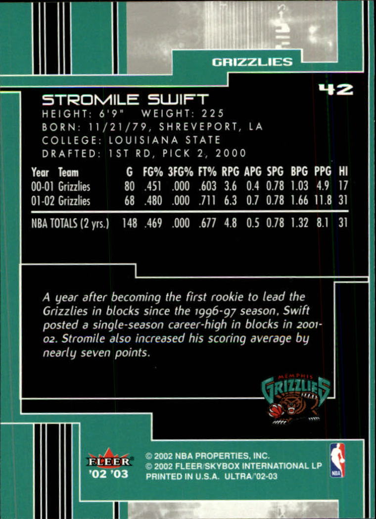 2002-03 Ultra #42 Stromile Swift back image