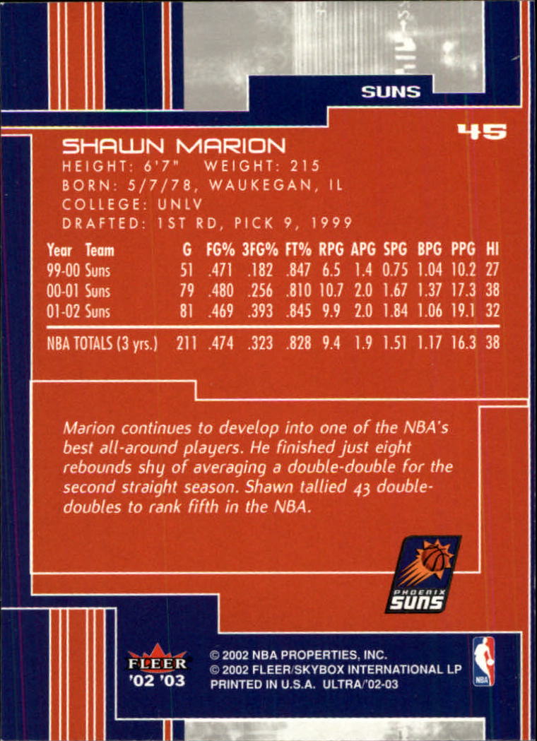 2002-03 Ultra #45 Shawn Marion back image