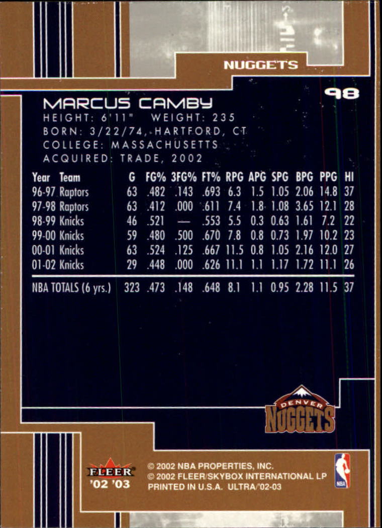 2002-03 Ultra #98 Marcus Camby back image