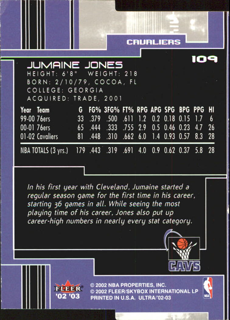 2002-03 Ultra Gold Medallion #109 Jumaine Jones back image