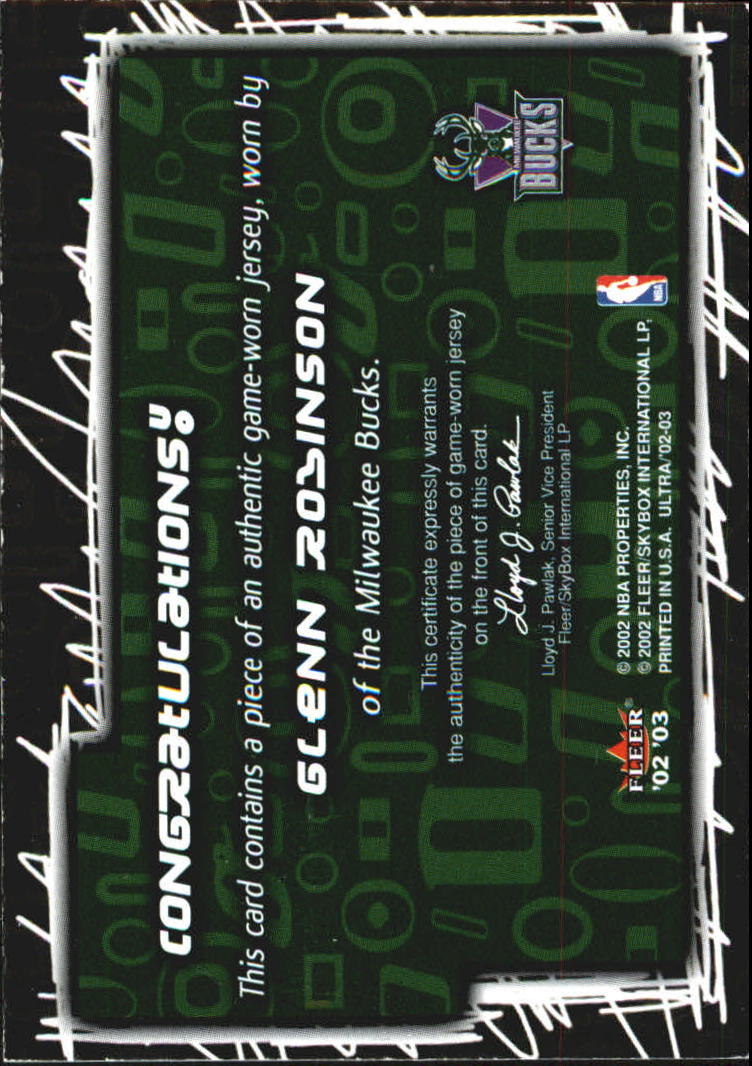 2002-03 Ultra O! Game Used #8 Glenn Robinson back image
