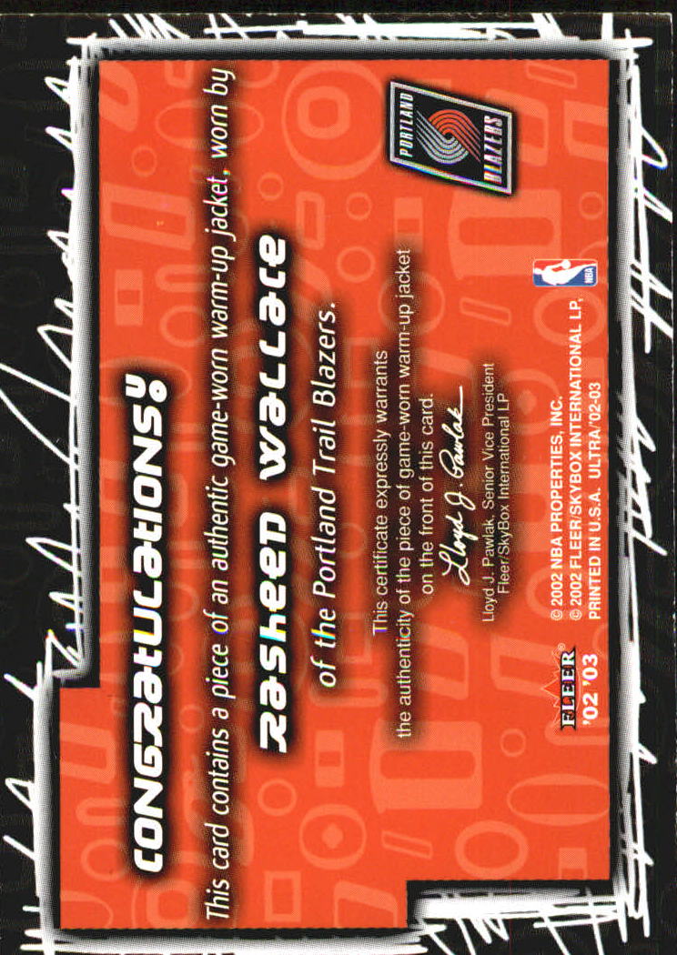2002-03 Ultra O! Game Used #16 Rasheed Wallace back image