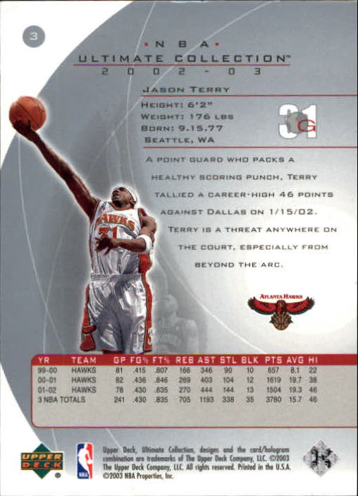 2002-03 Ultimate Collection #3 Jason Terry back image