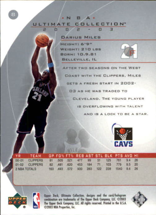 2002-03 Ultimate Collection #8 Darius Miles back image