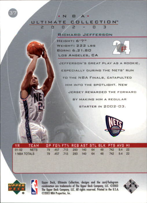 2002-03 Ultimate Collection #37 Richard Jefferson back image