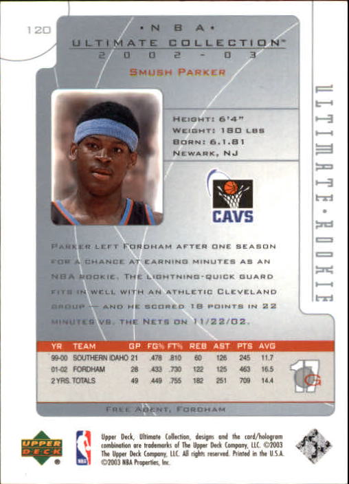 2002-03 Ultimate Collection #120 Smush Parker RC back image