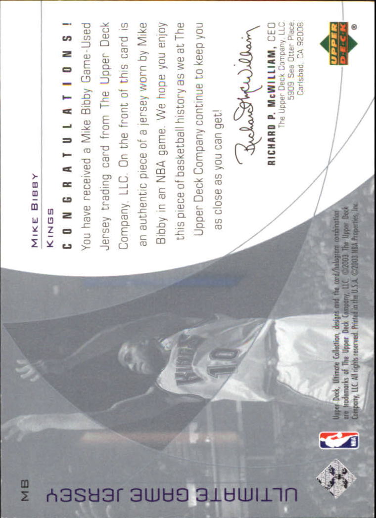 2002-03 Ultimate Collection Jerseys #MB Mike Bibby back image